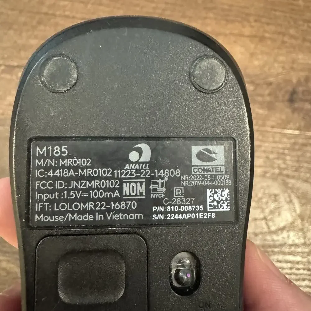 Logi Wireless Mouse M185 MR0102 USB Dongle 3 Button Scroll Wheel Tested Works